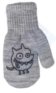 chlapecké rukavice pletené zateplené šedé s ďáblíkem 13 cm