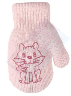 dívčí rukavice pletené zateplené světle růžové s kočičkou 13 cm