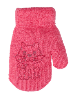 dívčí rukavice pletené zateplené tmavě růžové s kočičkou 13 cm