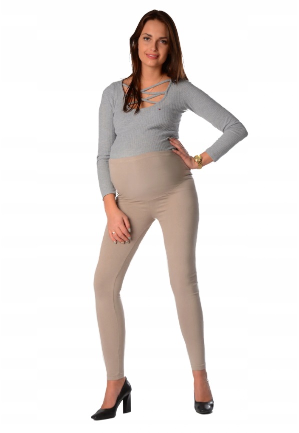 BASIC 1/1 těhotenské bavlněné legíny béžové PREMIUM vel. S, XL