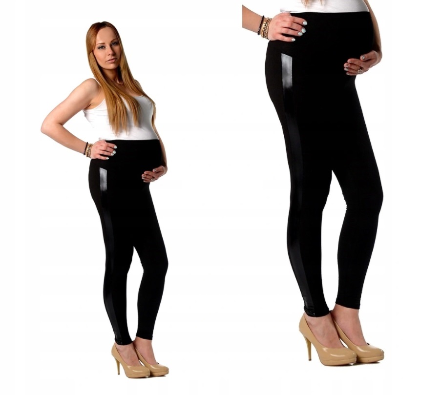 BASIC 1/1 těhotenské bavlněné legíny černé s latexovými lampasy vel. S, M, XL