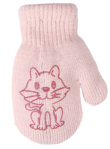 dívčí rukavice pletené zateplené světle růžové s kočičkou 13 cm