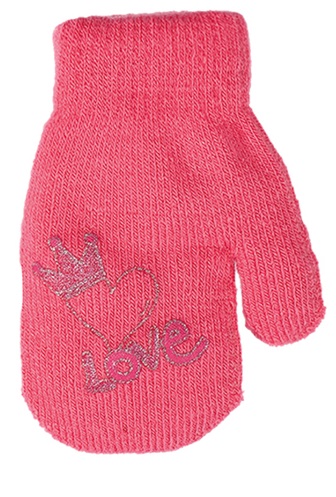 dívčí rukavice pletené zateplené sytě růžové LOVE 14 cm