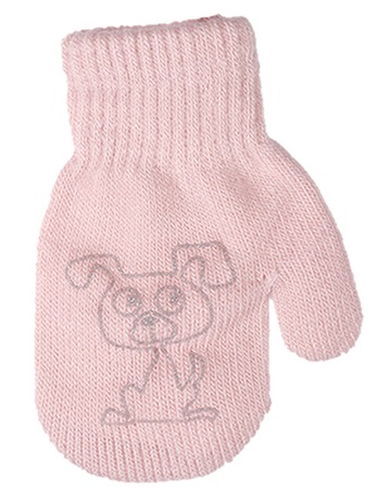 dívčí rukavice pletené světle růžové s pejskem 13 cm