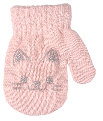 dívčí rukavice pletené světle růžové s kočičkou 10 cm