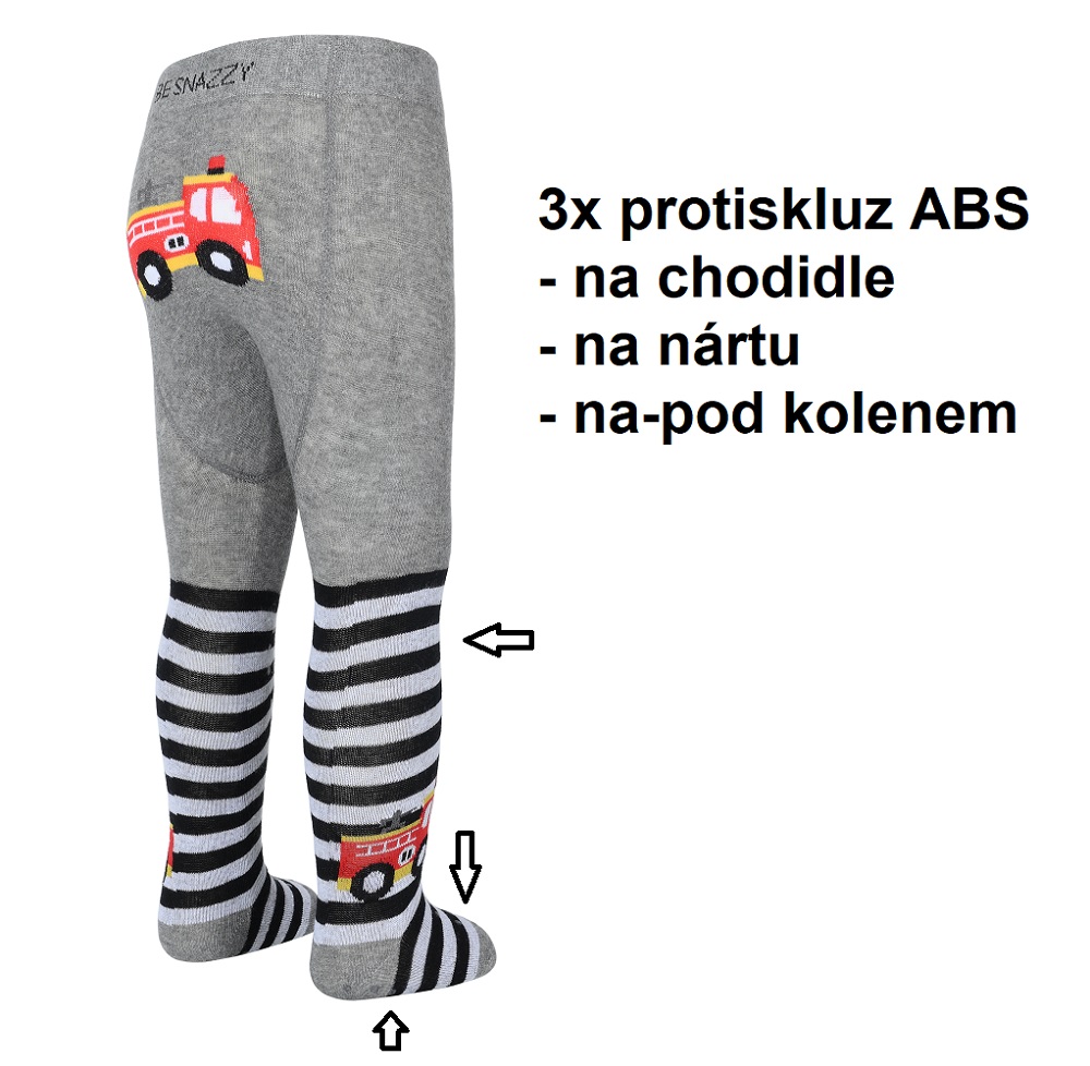 chlapecké punčocháče PREMIUM s trojitým protiskluzem šedé s pruhy hasiči  68/74, 80/86, 92/98