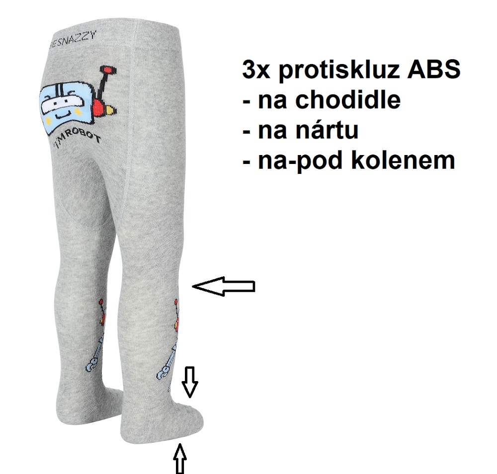 chlapecké punčocháče PREMIUM s trojitým protiskluzem šedé s robotem vel. 68/74, 80/86, 92/98