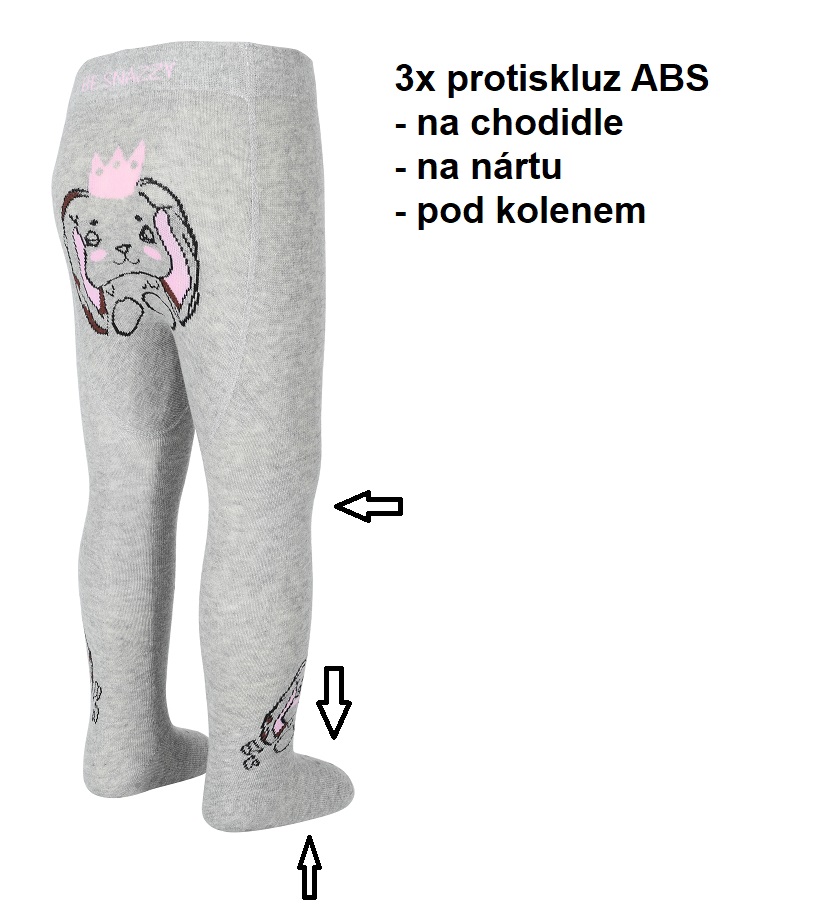 dívčí punčocháče PREMIUM s trojitým protiskluzem šedé s pejskem korunka vel. 92/98