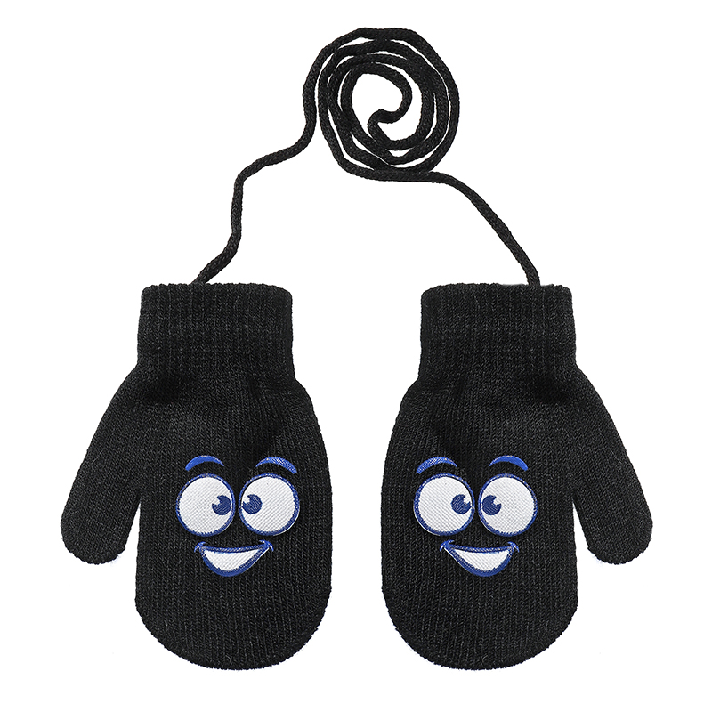 chlapecké rukavice pletené černé smajlík 14 cm