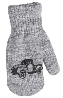 chlapecké rukavice pletené zateplené šedé s autem B 13 cm