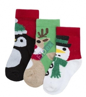 dětské ponožky vánoční-zimní - sada 3 ks (sob a tučňák)
