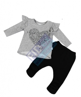 dívčí kojenecká souprava tunika+kalhoty srdíčko šedý melír vel. 68, 74