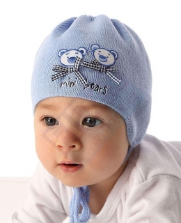 kojenecká jarní bavlněná úpletová čepice mini bears NR29 modrá