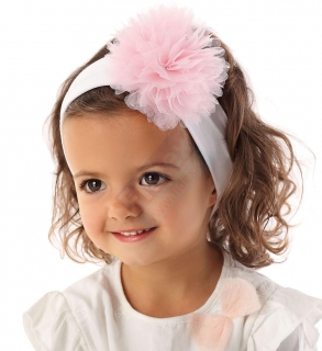 dívčí čelenka bílá s velkým růžovým pomponem