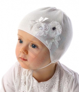 kojenecká jarní bavlněná úpletová čepice dívčí NR42 bílá