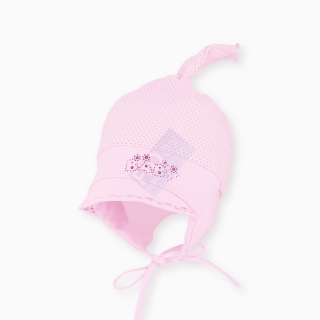 dívčí bavlněná čepice se zavazováním  BABY růžová