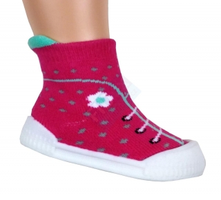 chodící ponožky s gumovou podrážkou - tenisky tmavě růžové