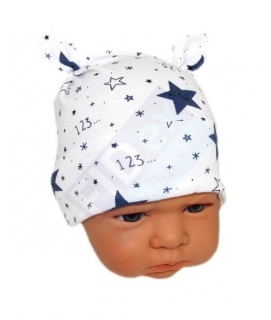 chlapecká kojenecká čepička hvězdy modré 123