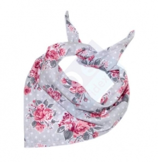 2v1 dívčí šátek + nákrčník vzor šedý s puntíky a růže