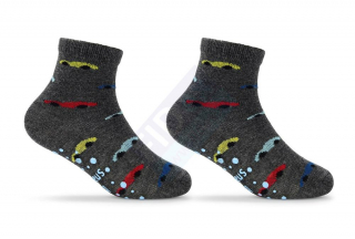 chlapecké polofroté ponožky s protiskluzem  tmavě šedé s auty