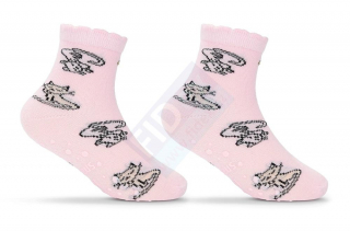 dívčí polofroté ponožky s protiskluzem růžové s kočkami