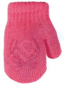 dívčí rukavice pletené zateplené sytě růžové s pejskem 10 cm