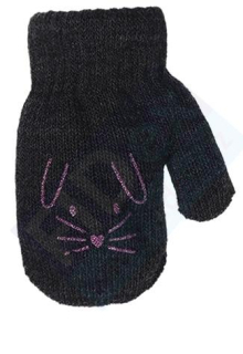 dívčí rukavice pletené zateplené grafitové s pejskem 10 cm