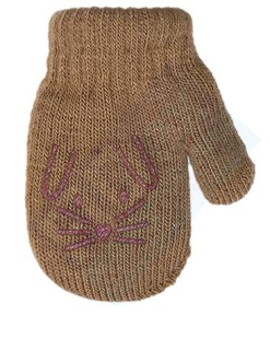 dívčí rukavice pletené zateplené hnědé okrové s pejskem 10 cm