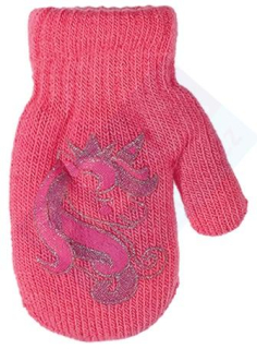 dívčí rukavice pletené zateplené sytě růžové s jednorožcem 12 cm