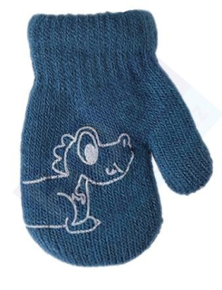 chlapecké rukavice pletené zateplené modré s jezevčíkem 10 cm