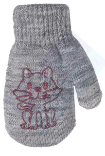 dívčí rukavice pletené zateplené šedé s kočičkou 13 cm