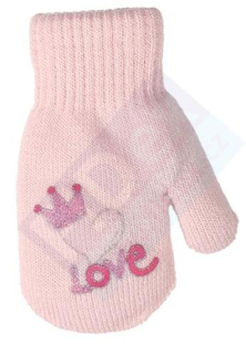 dívčí rukavice pletené zateplené světle růžové LOVE 14 cm