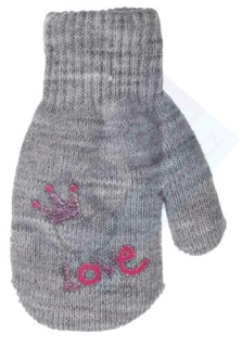 dívčí rukavice pletené zateplené  šedé LOVE 14 cm