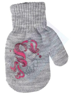 dívčí rukavice pletené šedé s jednorožcem 14 cm