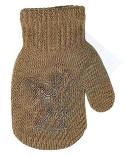 dívčí rukavice pletené okrové s pejskem 13 cm