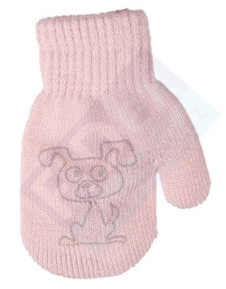 dívčí rukavice pletené světle růžové s pejskem 13 cm