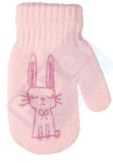dívčí rukavice pletené světle růžové se zajícem 12 cm