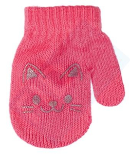dívčí rukavice pletené sytě růžové s kočičkou 10 cm