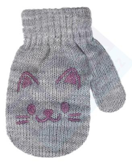 dívčí rukavice pletené šedé s kočičkou 10 cm