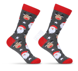 vánoční ponožky červené s dědou mrázem a sobem vel. 24 - 35