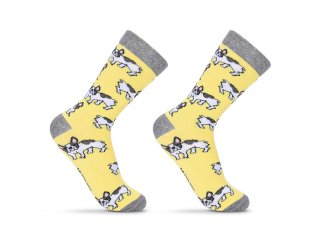 crazy ponožky s veselým motivem - žluté BULDOGS vel. 30-32