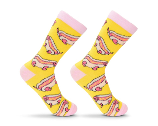 crazy ponožky s veselým motivem - žluté hot-dog 24-35