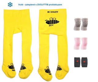 sada froté punčocháče 92/98 s dvojitým protiskluzem žluté BEE + nákoleníky