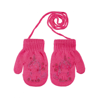 dívčí rukavice pletené růžové s jednorožcem 12 cm