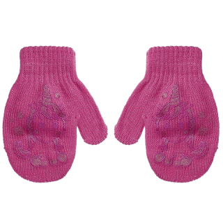 dívčí rukavice pletené sytě růžové s jednorožcem 12 cm