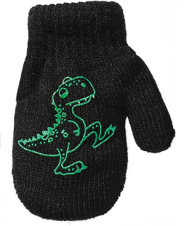 chlapecké rukavice pletené zateplené černé s ještěrem 12 cm