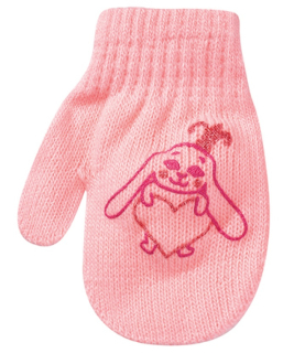 dívčí rukavice pletené světle růžové pejsek srdíčko 10 cm