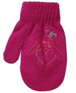 dívčí rukavice pletené sytě růžové pejsek srdíčko 10 cm