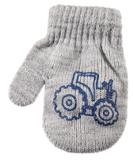 chlapecké rukavice pletené s traktorem šedé 10 cm