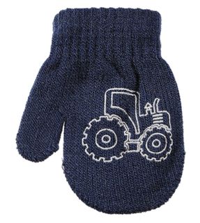 chlapecké rukavice pletené s traktorem modročerné  granátové 10 cm